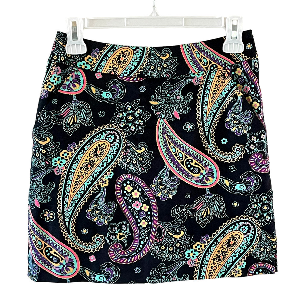 LOUDMOUTH GOLF Women’s Size 0 Black Paisley Multicolor Print Skort Cotton Skirt
